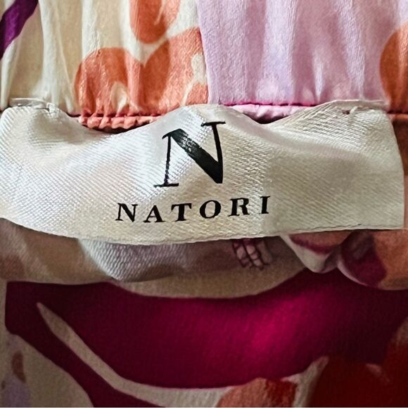 Natori Satin Pants Size XL Cropped Wide Leg Elastic Waist Pull On Floral Pants - Picture 4 of 10